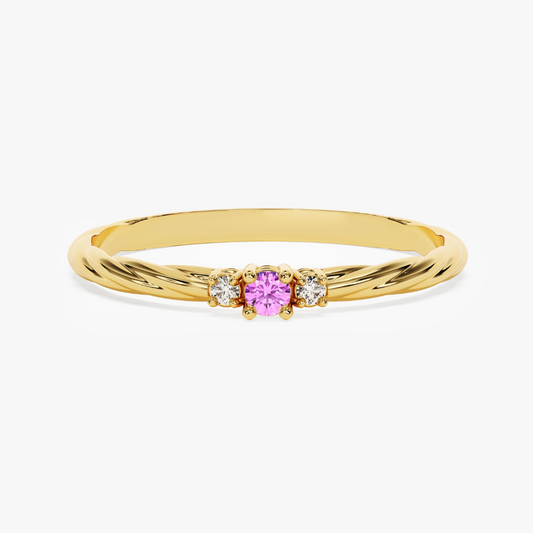 Pink Tourmaline Three Stone Twisted Band-1.6 mm