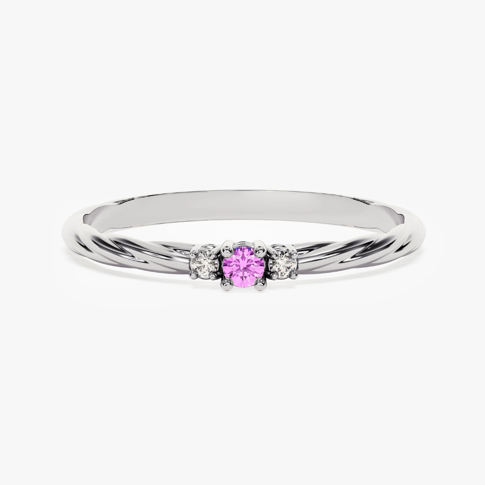 Pink Tourmaline Three Stone Twisted Band-1.6 mm