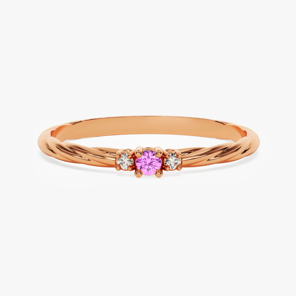 Pink Tourmaline Three Stone Twisted Band-1.6 mm
