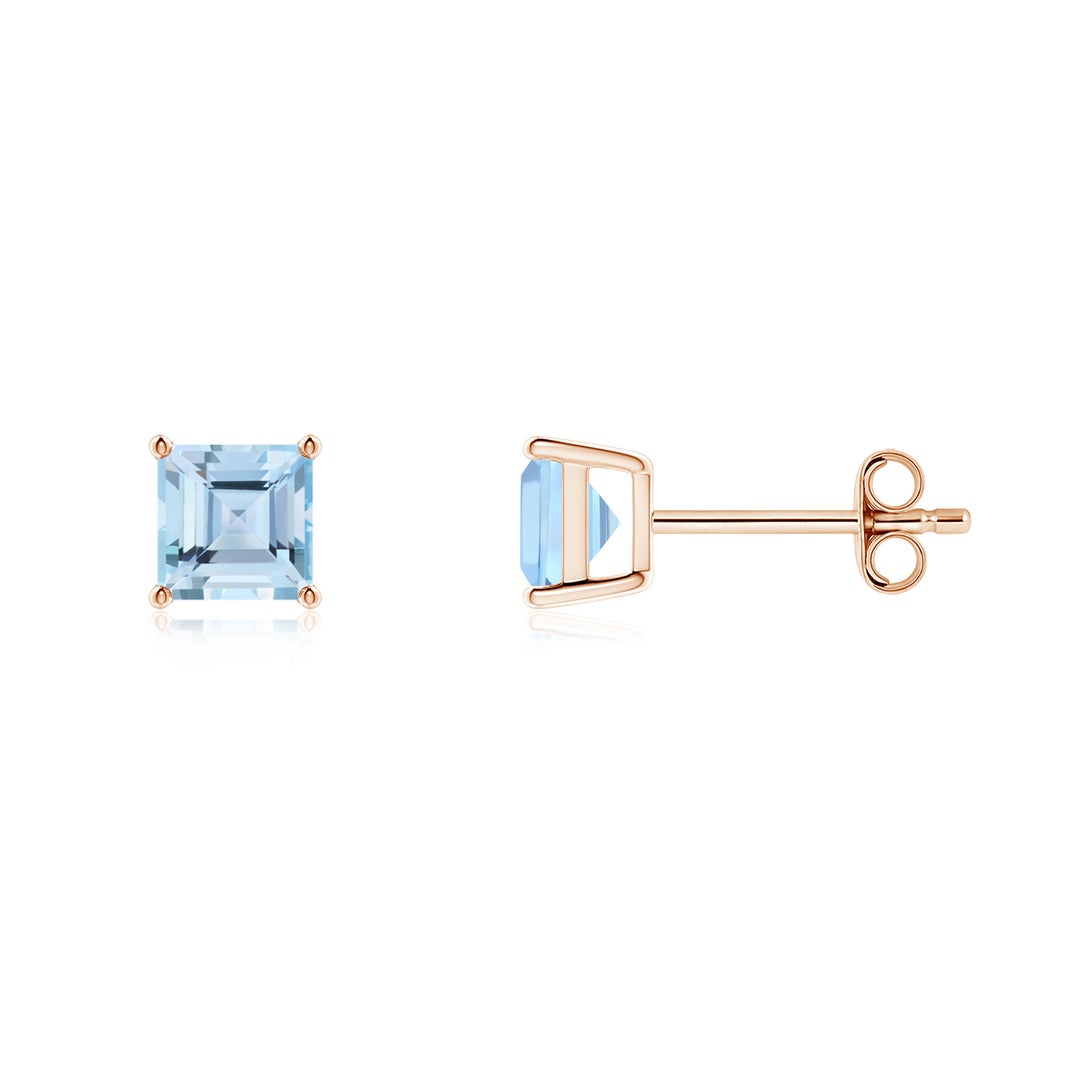 Princess Cut Aquamarine Solitaire Stud Earrings