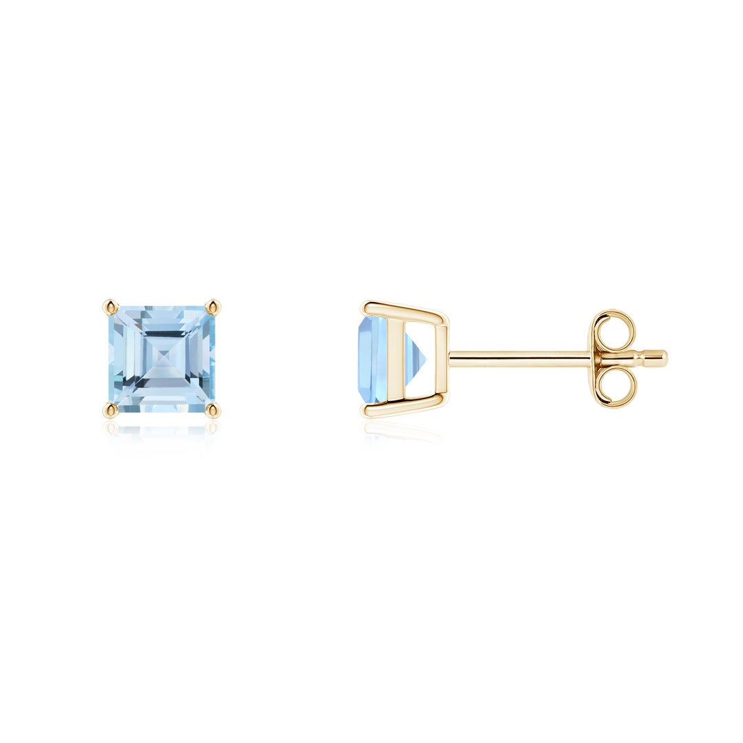 Princess Cut Aquamarine Solitaire Stud Earrings