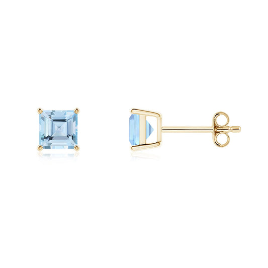 Princess Cut Aquamarine Solitaire Stud Earrings