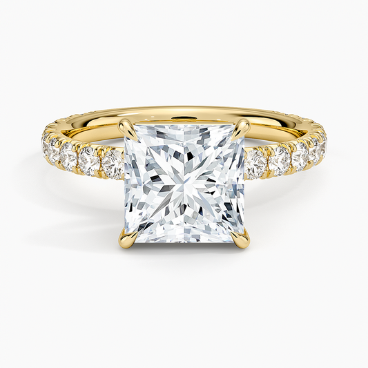 Princess Cut French Pavé Flush-Fit Moissanite Engagement Ring
