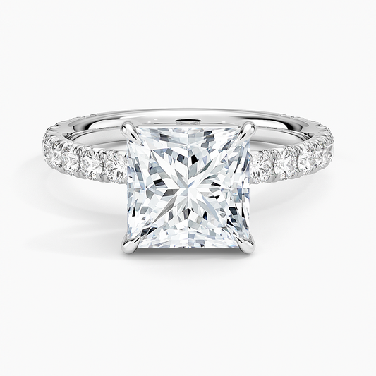Princess Cut French Pavé Flush-Fit Moissanite Engagement Ring