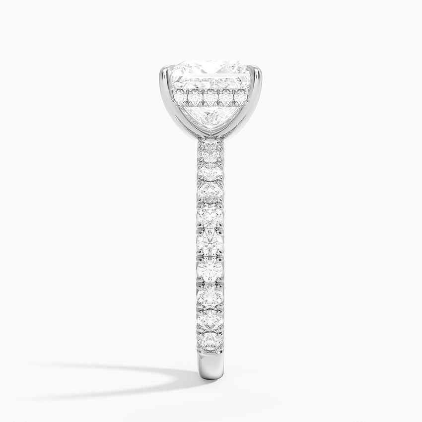 Princess Cut French Pavé Moissanite Engagement Ring with Hidden Halo