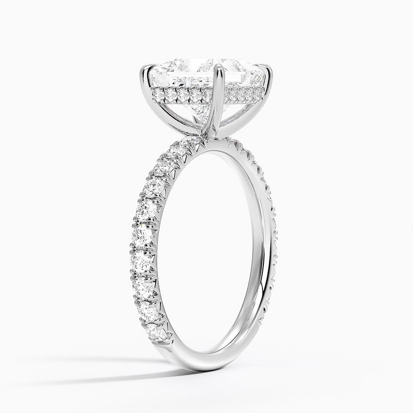Princess Cut French Pavé Moissanite Engagement Ring with Hidden Halo