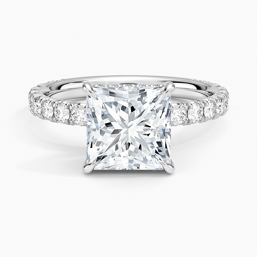Princess Cut French Pavé Moissanite Engagement Ring with Hidden Halo