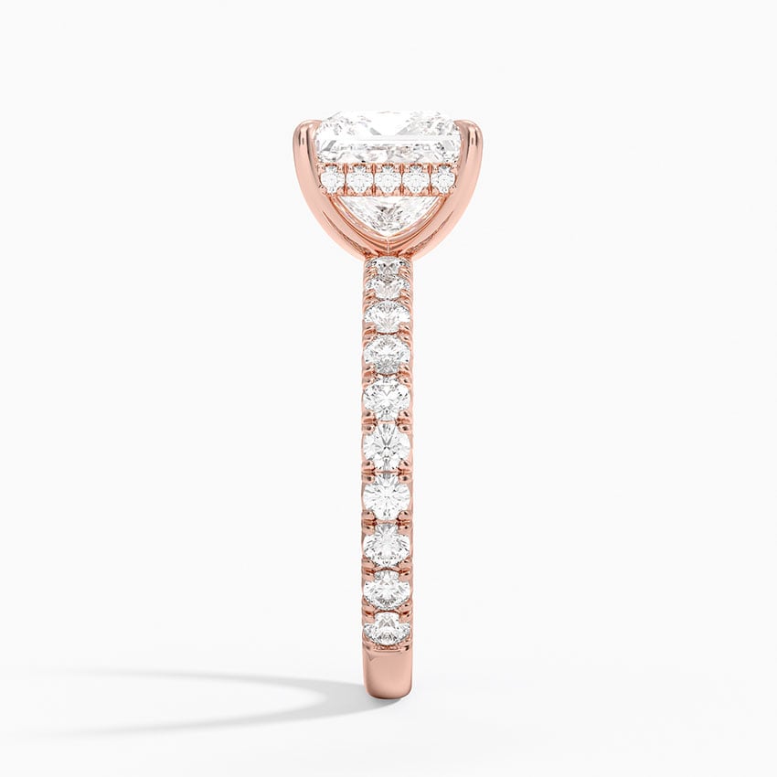 Princess Cut French Pavé Moissanite Engagement Ring with Hidden Halo