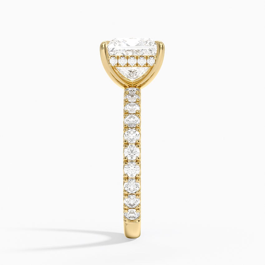 Princess Cut French Pavé Moissanite Engagement Ring with Hidden Halo