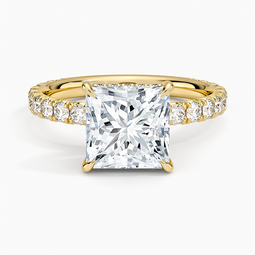 Princess Cut French Pavé Moissanite Engagement Ring with Hidden Halo