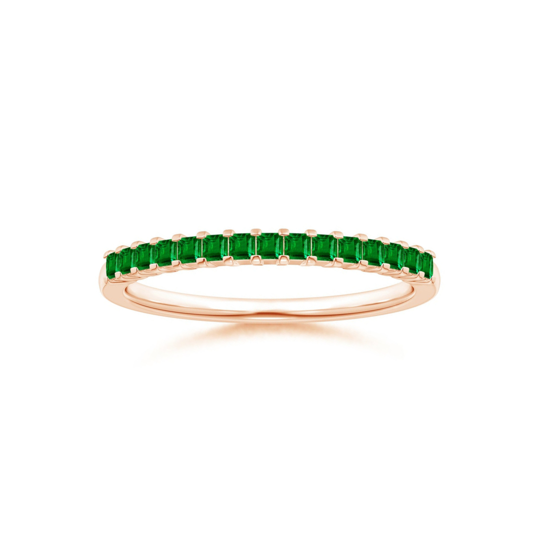 Princess Cut Lab-Created Emerald Semi Eternity Wedding Band