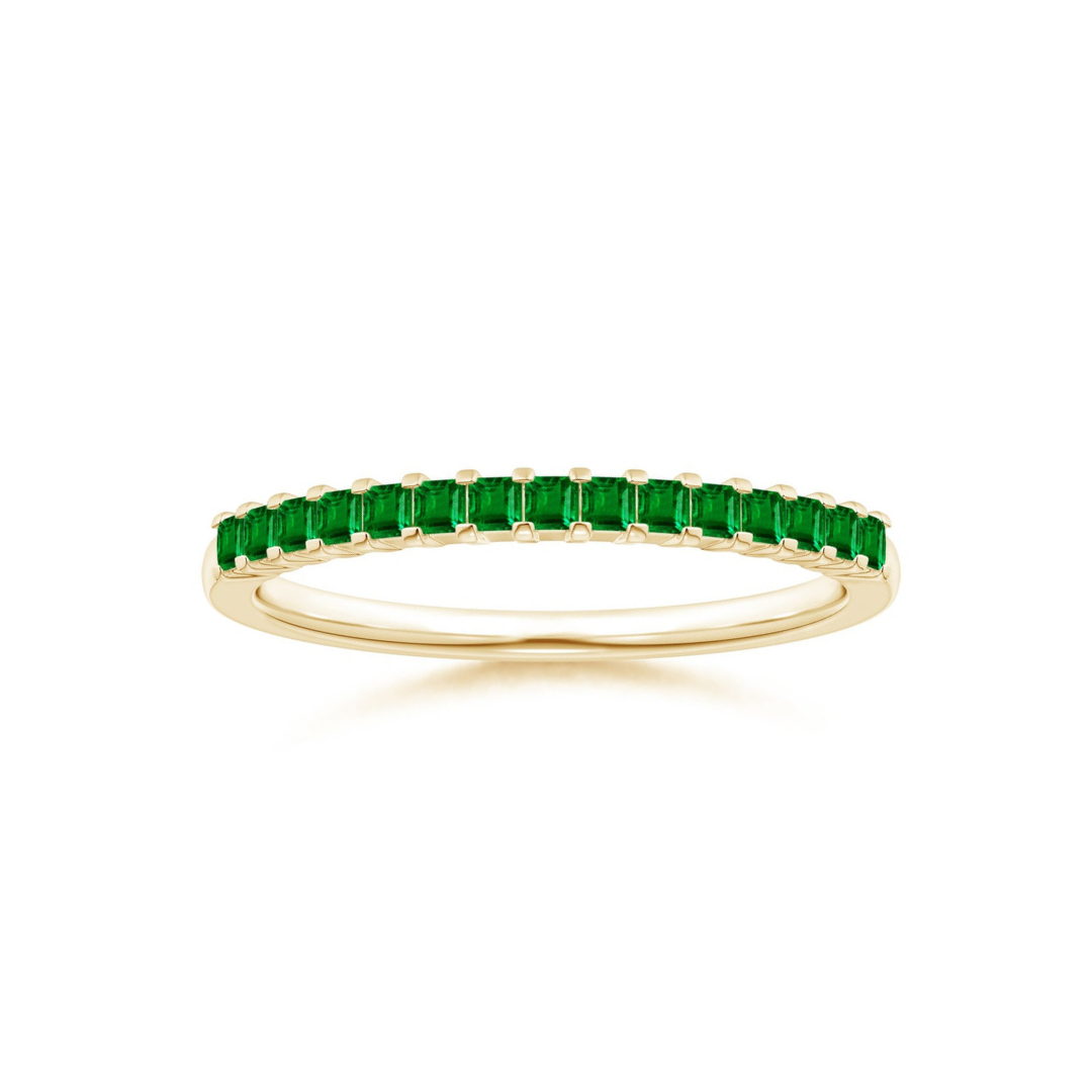 Princess Cut Lab-Created Emerald Semi Eternity Wedding Band