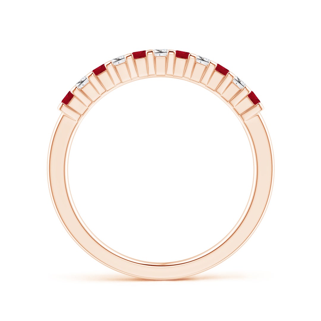 Princess Cut Lab-Created Ruby and Moissanite Semi Eternity Wedding Band