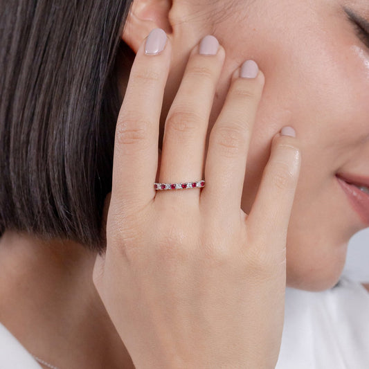 Princess Cut Lab-Created Ruby and Moissanite Semi Eternity Wedding Band