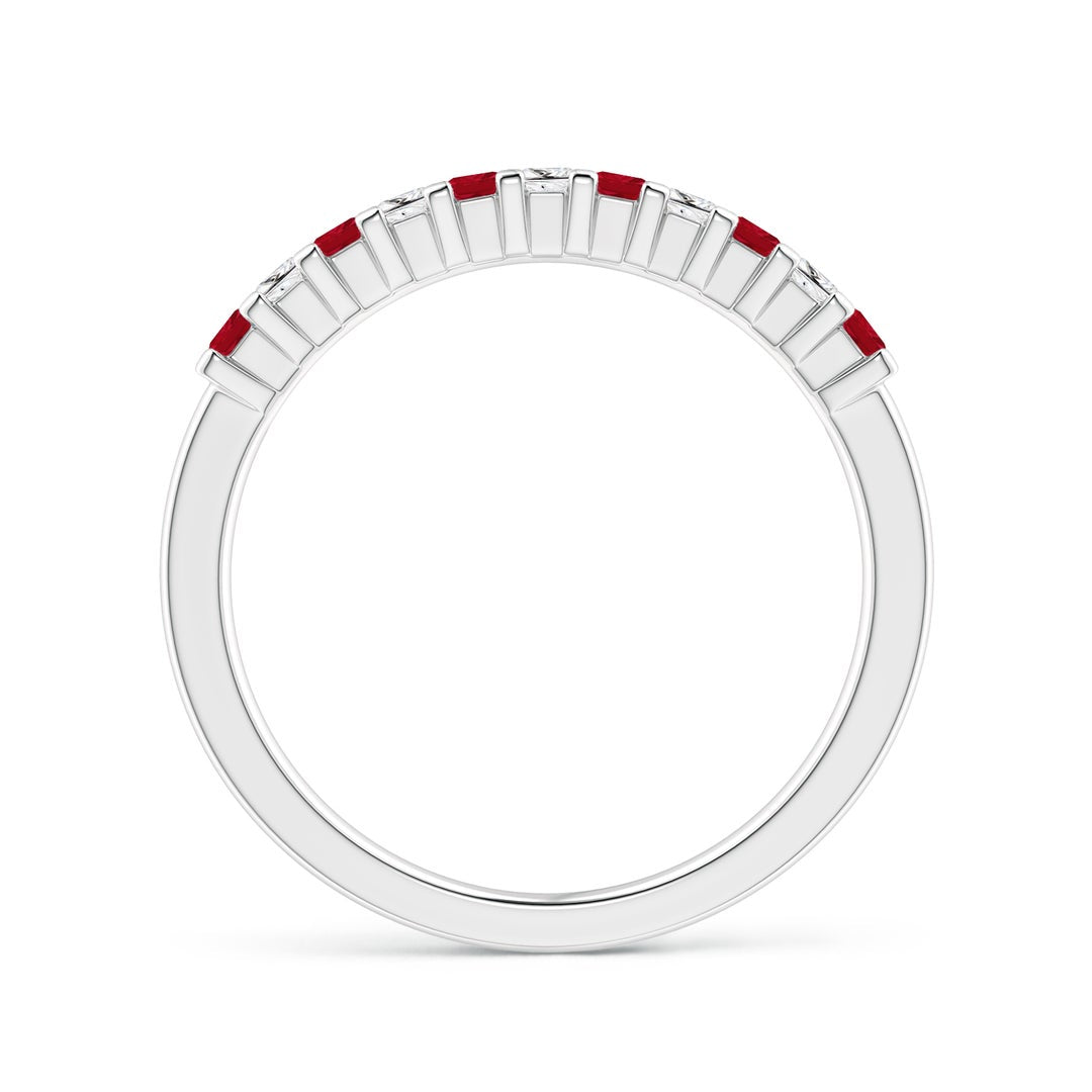 Princess Cut Lab-Created Ruby and Moissanite Semi Eternity Wedding Band
