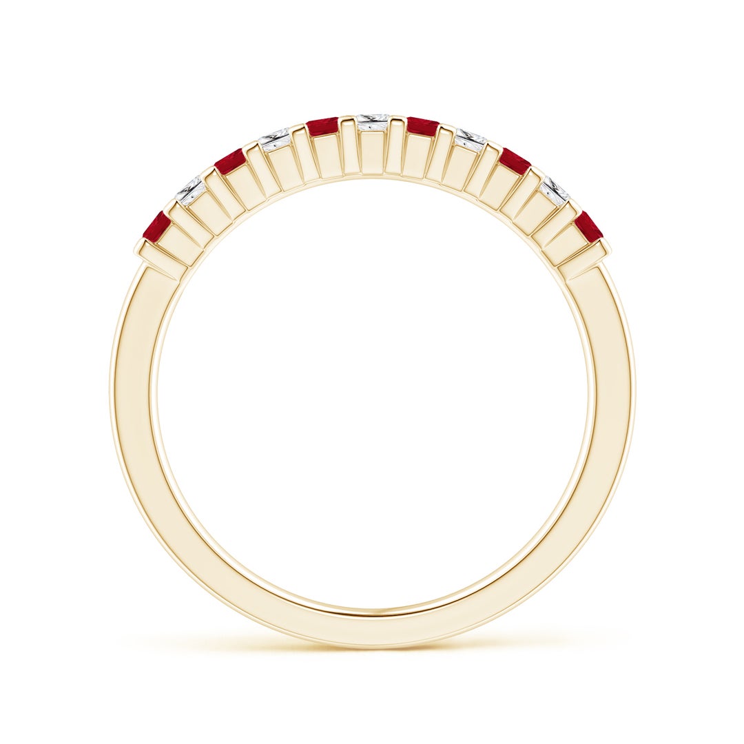 Princess Cut Lab-Created Ruby and Moissanite Semi Eternity Wedding Band