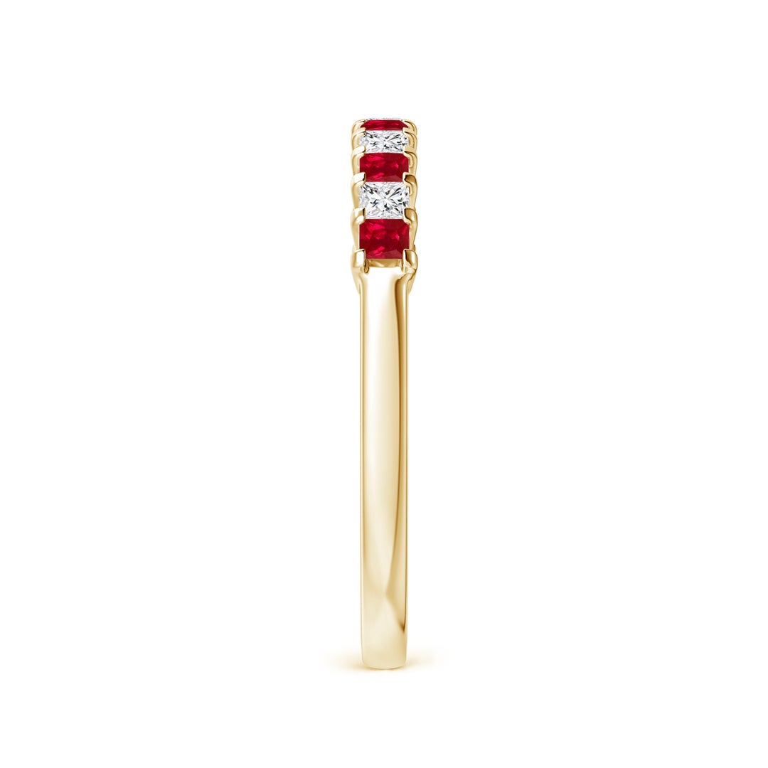 Princess Cut Lab-Created Ruby and Moissanite Semi Eternity Wedding Band