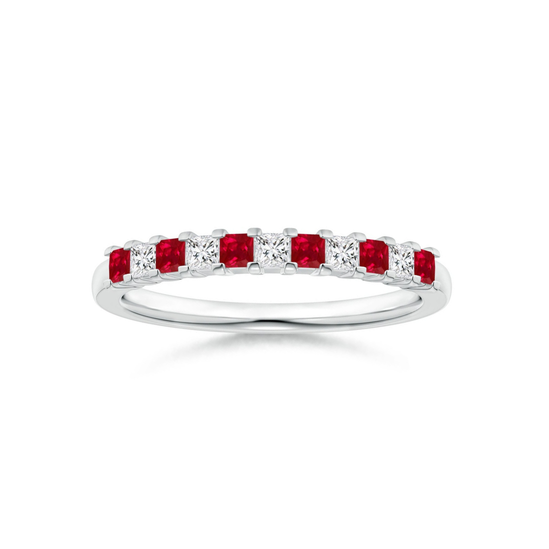 Princess Cut Lab-Created Ruby and Moissanite Semi Eternity Wedding Band