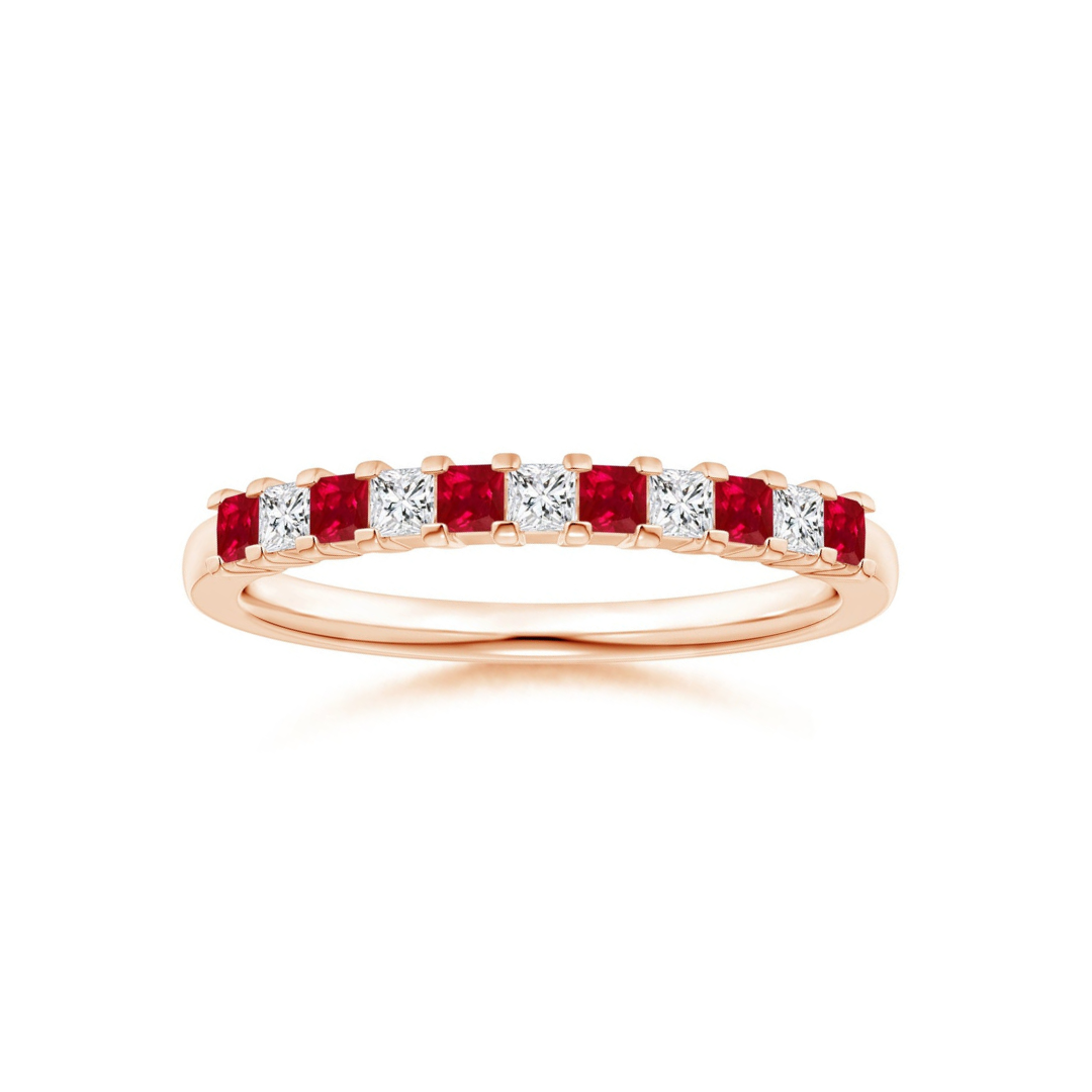 Princess Cut Lab-Created Ruby and Moissanite Semi Eternity Wedding Band