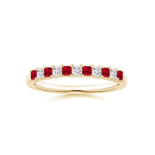 Princess Cut Lab-Created Ruby and Moissanite Semi Eternity Wedding Band