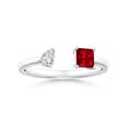 Princess-Cut Lab-Created Ruby and Pear Moissanite Toi et Moi Promise Ring