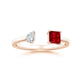 Princess-Cut Lab-Created Ruby and Pear Moissanite Toi et Moi Promise Ring