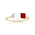 Princess-Cut Lab-Created Ruby and Pear Moissanite Toi et Moi Promise Ring