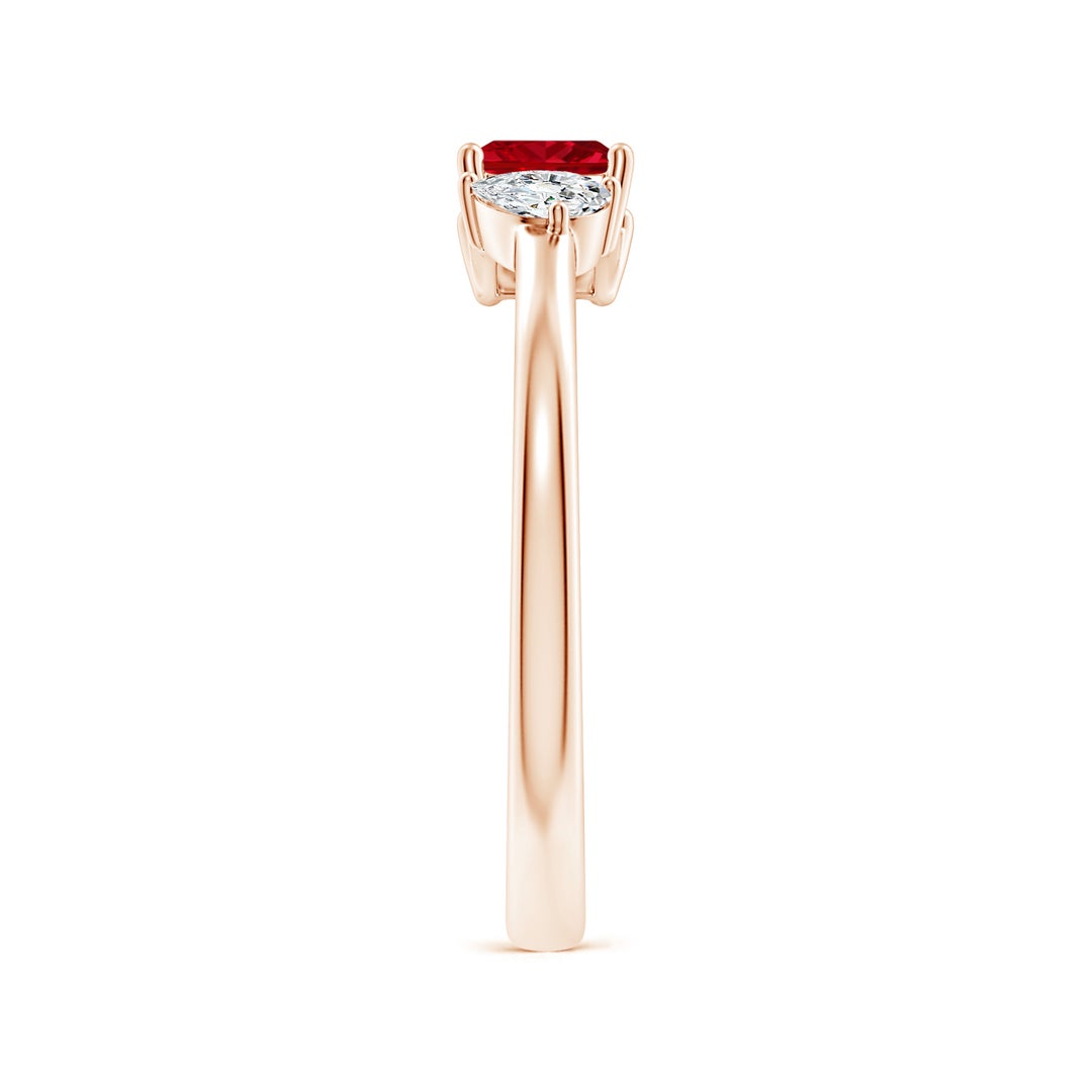 Princess-Cut Lab-Created Ruby and Pear Moissanite Toi et Moi Promise Ring