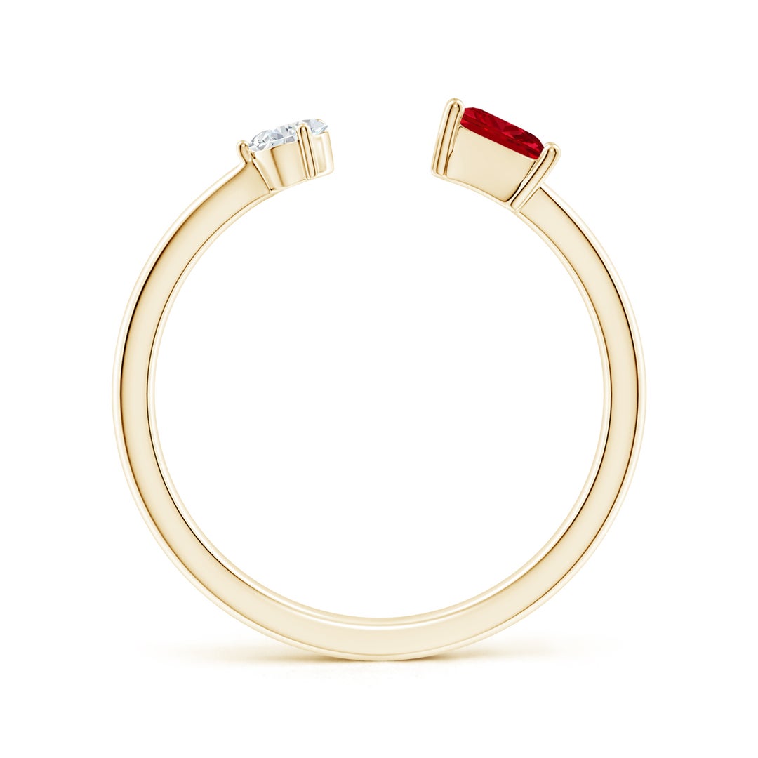 Princess-Cut Lab-Created Ruby and Pear Moissanite Toi et Moi Promise Ring