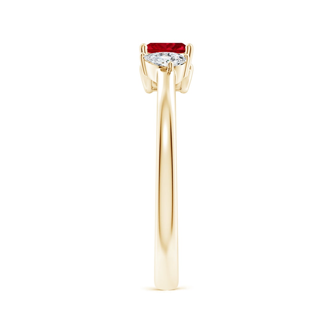 Princess-Cut Lab-Created Ruby and Pear Moissanite Toi et Moi Promise Ring