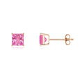 Princess Cut Lab-Grown Pink Sapphire Basket-Set Stud Earrings