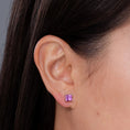 Princess Cut Lab-Grown Pink Sapphire Basket-Set Stud Earrings