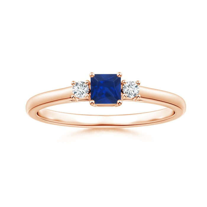 Princess Cut Lab Sapphire Three-Stone Promise Ring with Moissanite Accents