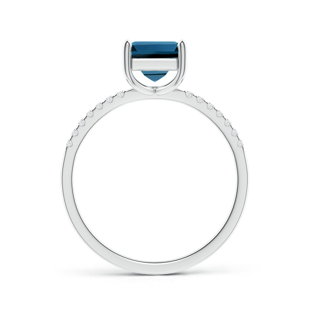 Princess Cut London Blue Topaz with Moissanite Pavé Band Engagement Ring