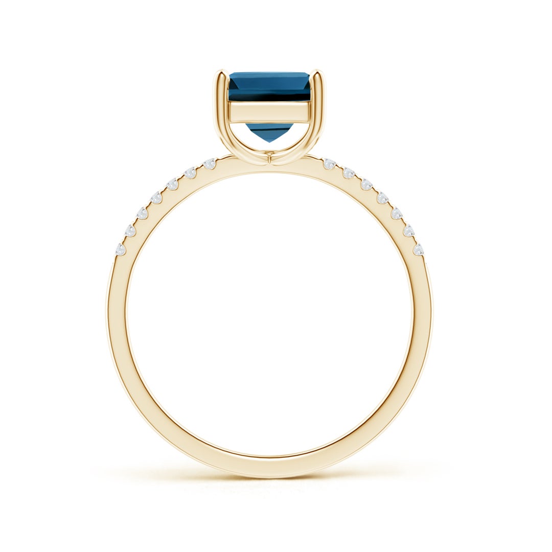 Princess Cut London Blue Topaz with Moissanite Pavé Band Engagement Ring