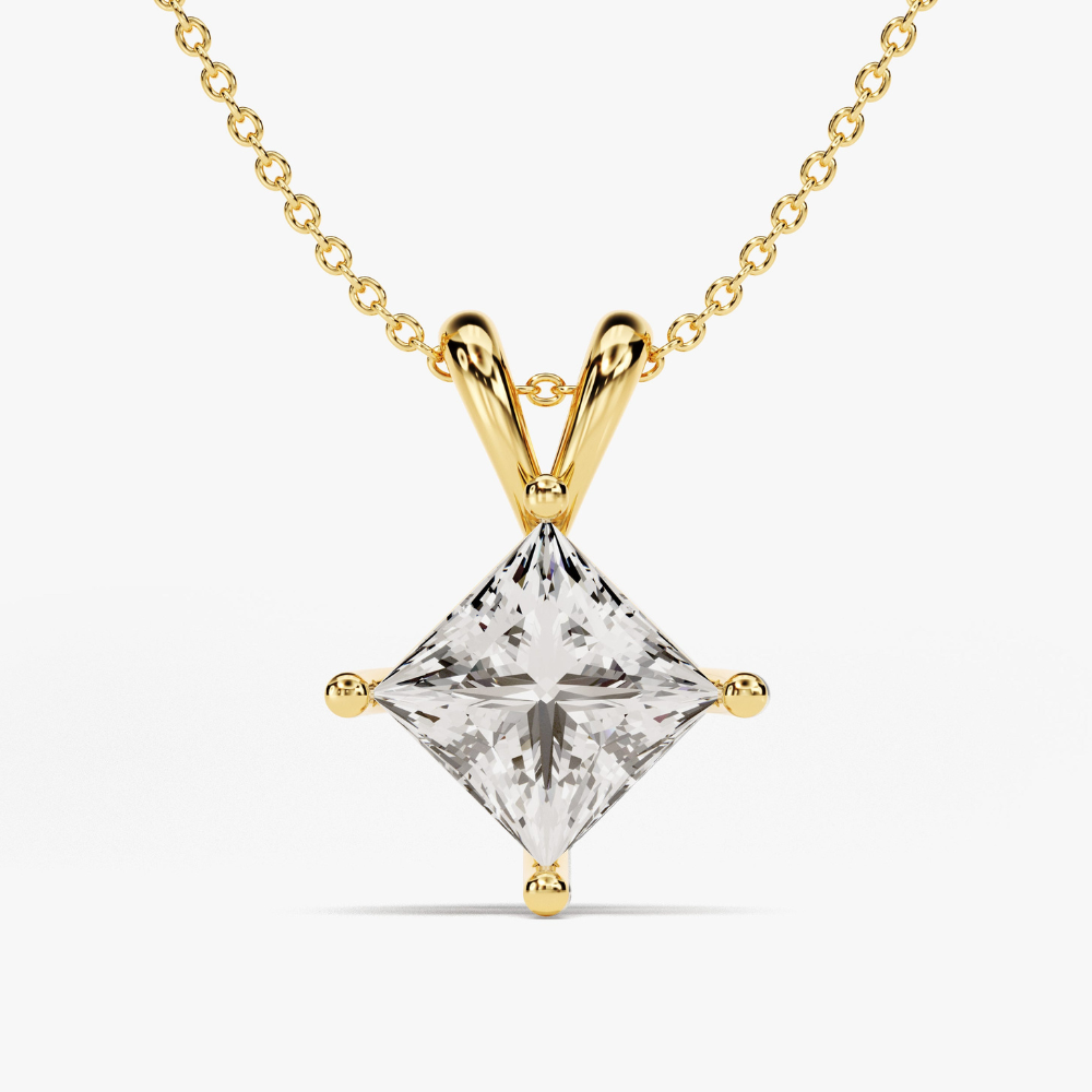 Princess Cut Moissanite Double Bail Solitaire Pendant Necklace