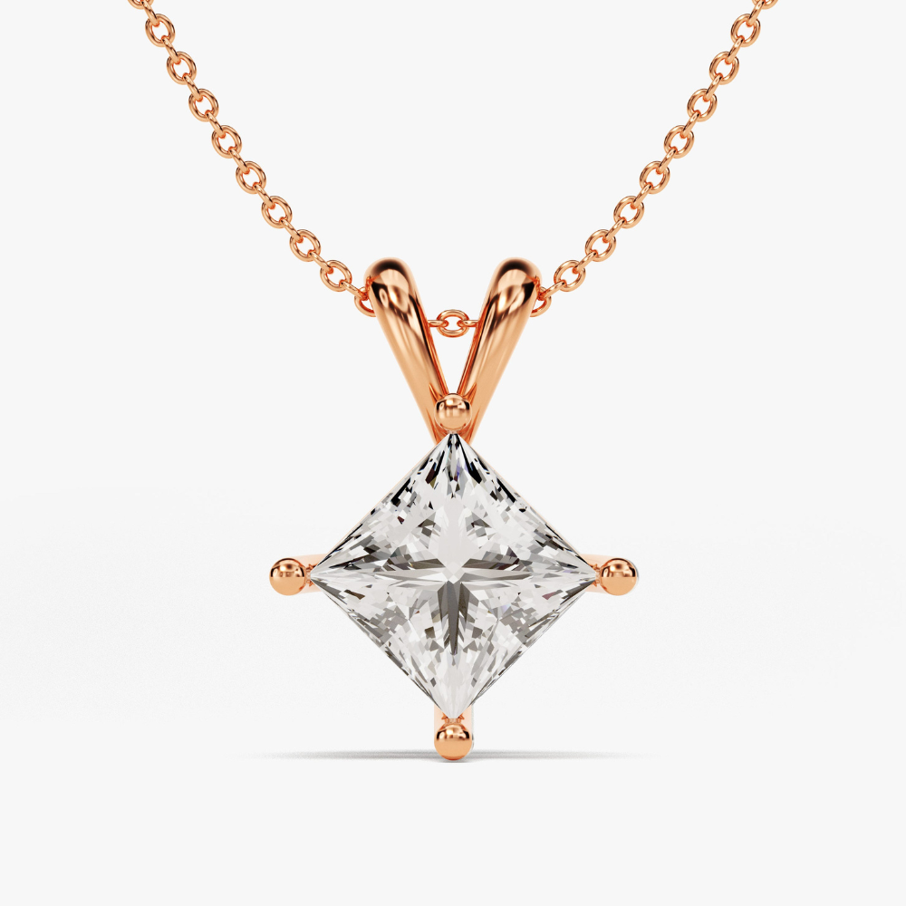Princess Cut Moissanite Double Bail Solitaire Pendant Necklace