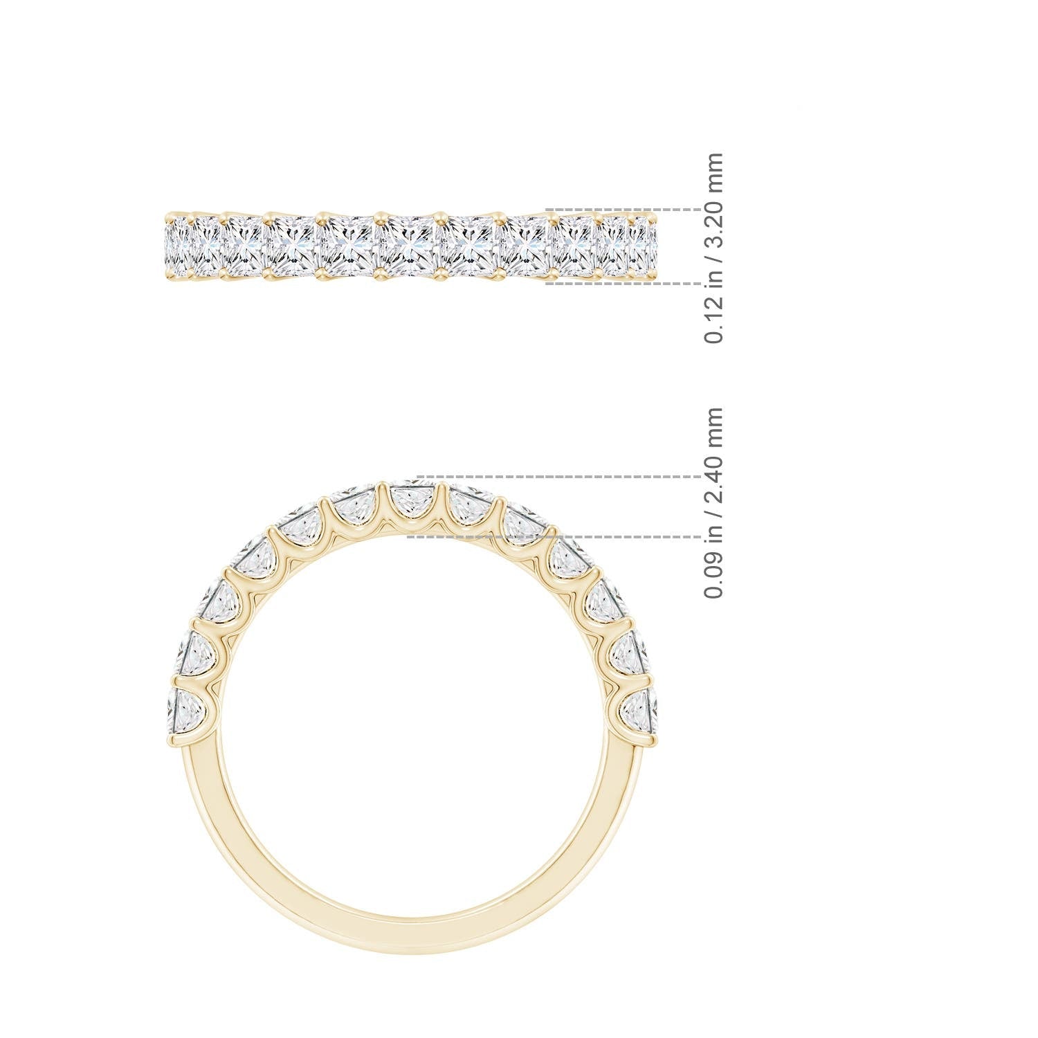 Princess-Cut Moissanite Shared Prong Half Eternity Wedding Band