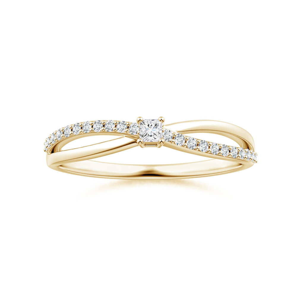 Princess Cut Moissanite Split Shank Promise Ring