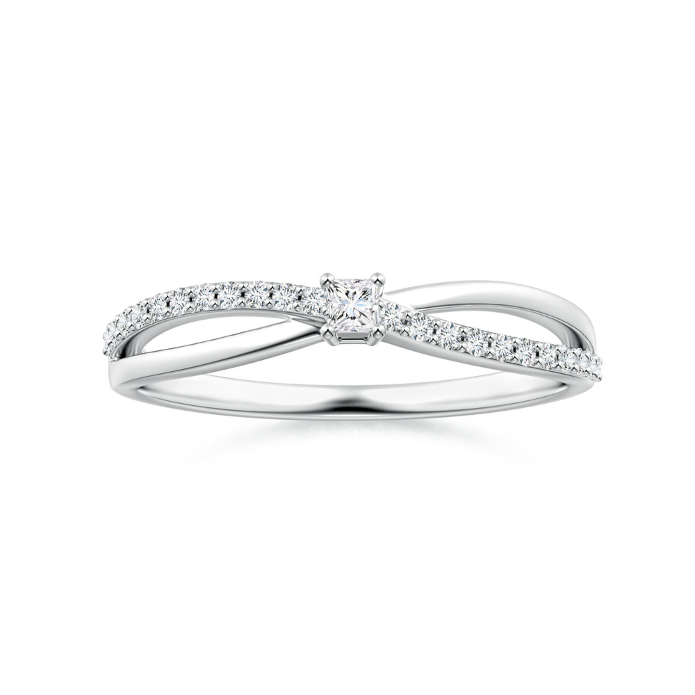 Princess Cut Moissanite Split Shank Promise Ring