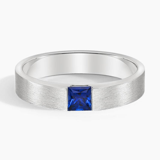 Princess Cut Sapphire Flush-Set Matte Finish Wedding Band - 4.0 mm