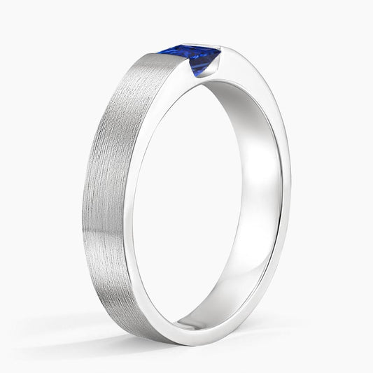 Princess Cut Sapphire Flush-Set Matte Finish Wedding Band - 4.0 mm