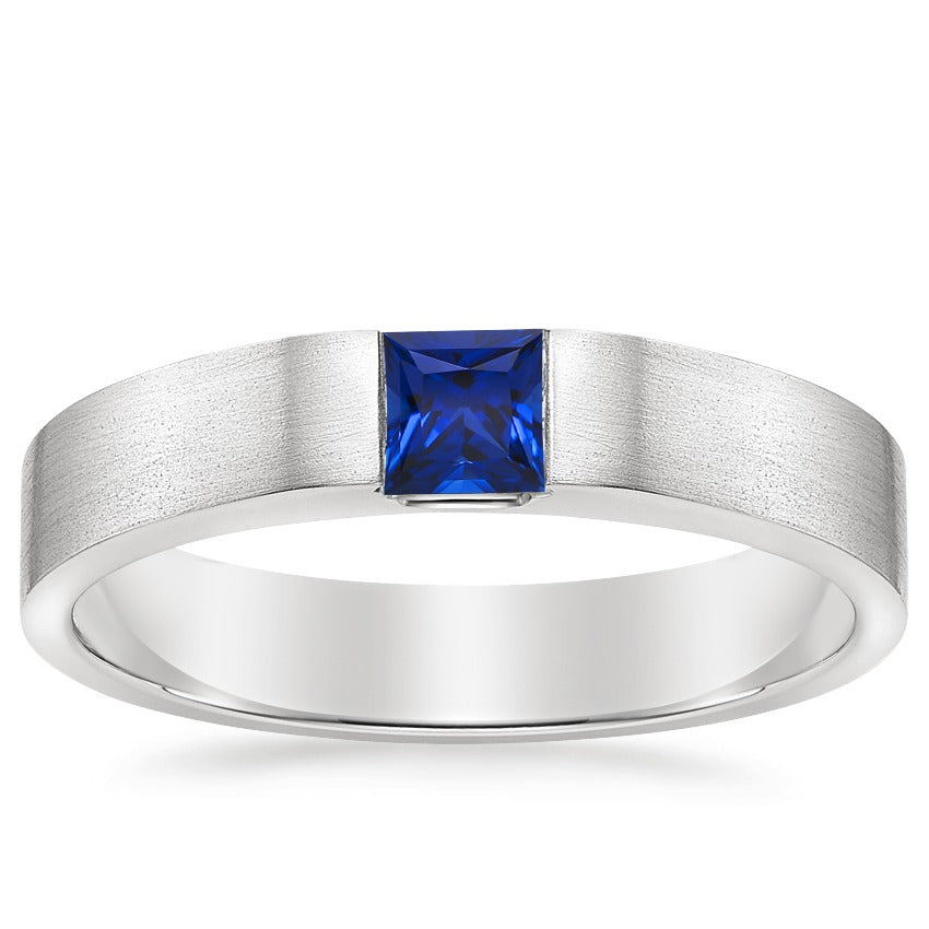 Princess Cut Sapphire Flush-Set Matte Finish Wedding Band - 4.0 mm