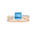 Princess Cut Swiss Blue Topaz with Moissanite Accents Split Shank Promise Ring
