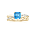 Princess Cut Swiss Blue Topaz with Moissanite Accents Split Shank Promise Ring