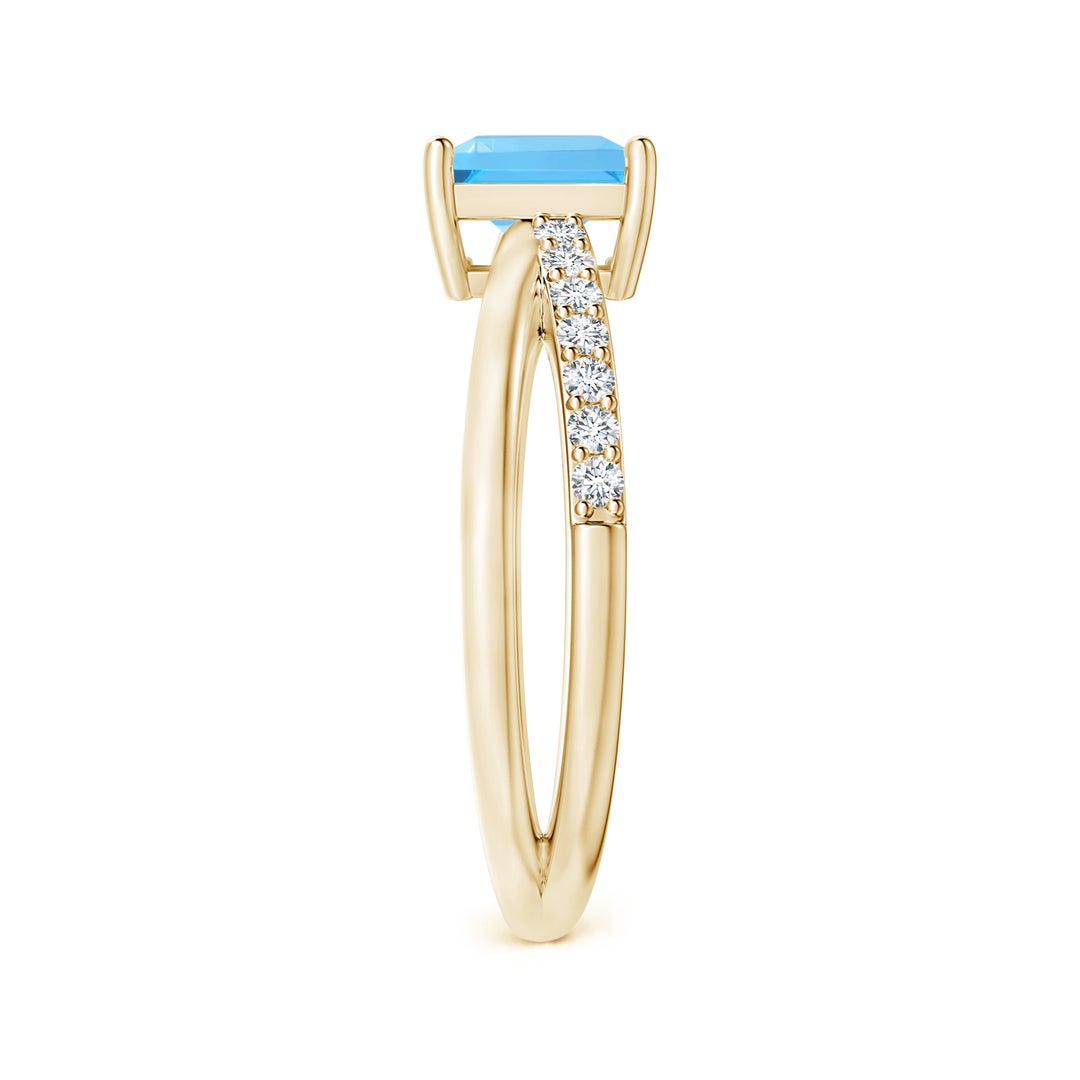 Princess Cut Swiss Blue Topaz with Moissanite Accents Split Shank Promise Ring