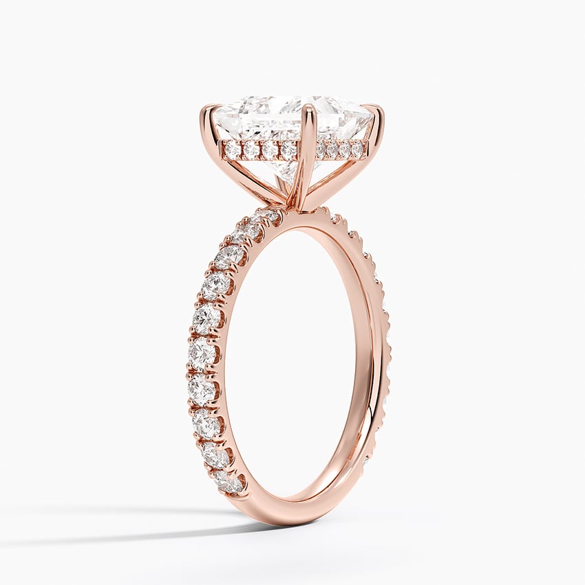 Princess Cut Three-Quarter Pavé Band Moissanite Engagement Ring with Hidden Halo