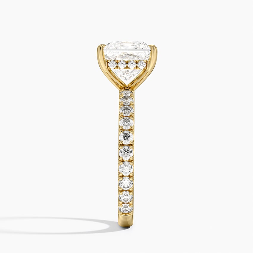 Princess Cut Three-Quarter Pavé Band Moissanite Engagement Ring with Hidden Halo