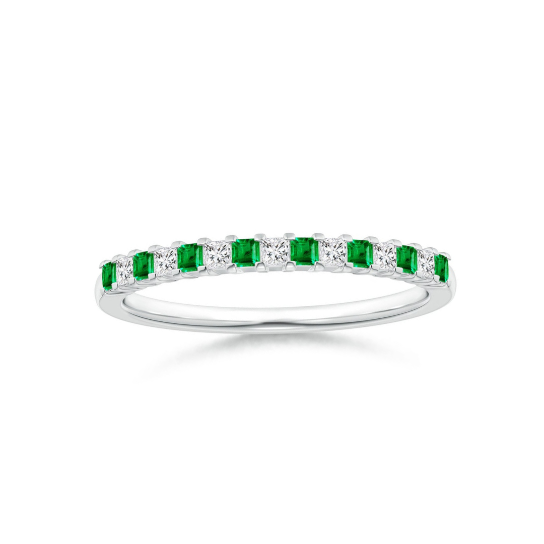 Princess Lab-Grown Emerald and Moissanite Semi Eternity Wedding Band