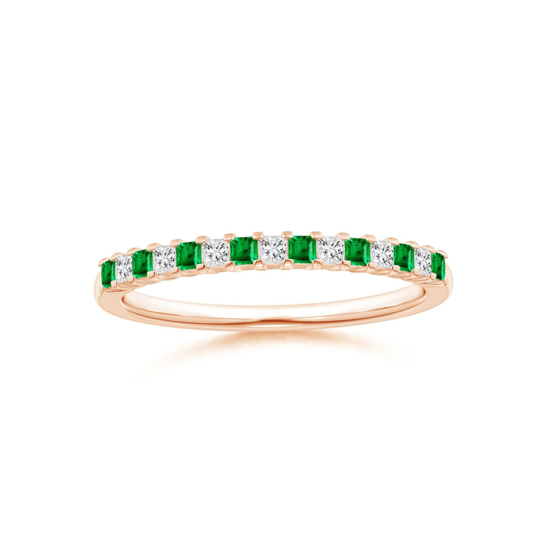 Princess Lab-Grown Emerald and Moissanite Semi Eternity Wedding Band